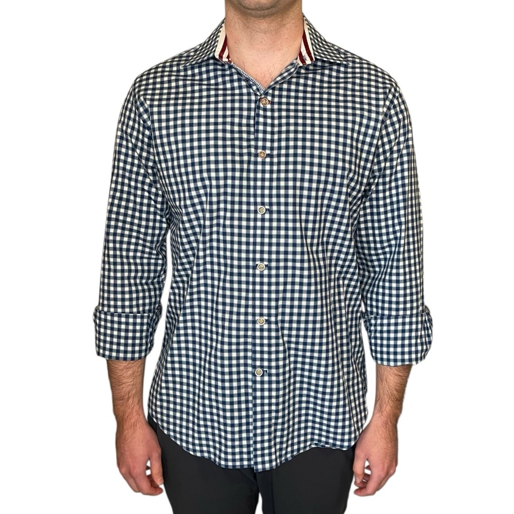Robert Graham Long Sleeve Button Down Shirt in Blue Checkered M Tailored Fit